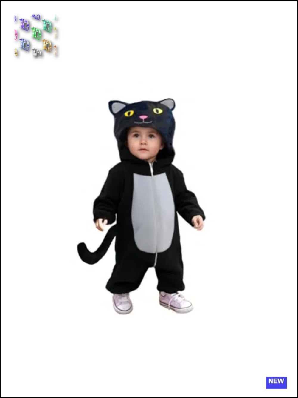 Toddler Black Cat Halloween Costume 2-3Y Zip Hooded Plush Jumpsuit
